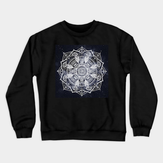 Elegant White Mandala Gray Nebula Design Crewneck Sweatshirt by NdesignTrend